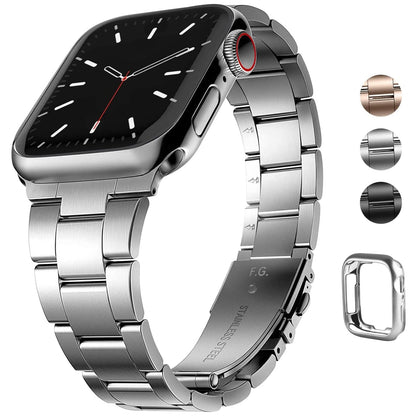 Correa de acero inoxidable para iWatch, pulsera de lujo de 3 eslabones, 38, 40, 41, 42, 44 y 45mm